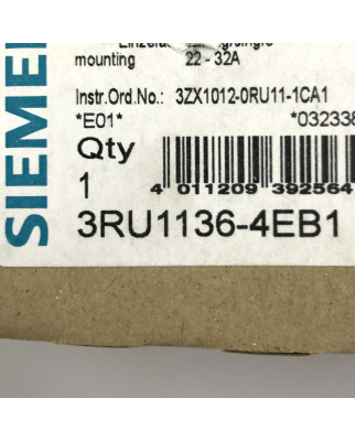 Siemens Überlastrelais 3RU1136-4EB1 OVP