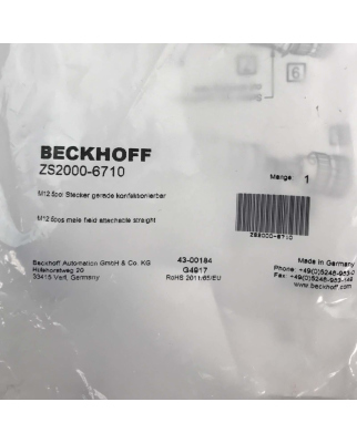 Beckhoff M12-Stecker ZS2000-6710 OVP