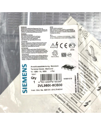 Siemens Anschlussabdeckung 3VL9800-8CB30 OVP