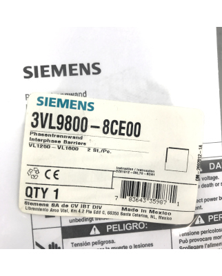Siemens Anschlussabdeckung 3VL9800-8CE00 OVP