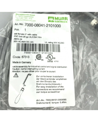 MURR ELEKTRONIK Verbindungskabel M8 Buchse einseitig 7000-08041-2101000 OVP