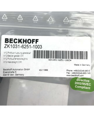 Beckhoff PROFIBUS-Leitung ZK1031-6251-1003 0,3m OVP