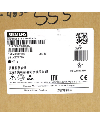 Sinamics Bremsrelais 6SL3252-0BB01-0AA0 OVP