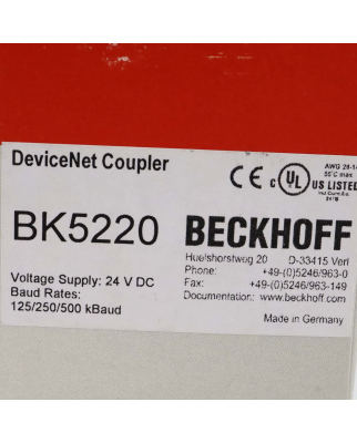 Beckhoff DeviceNet-Buskoppler BK5220 OVP