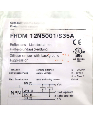 Baumer electric Reflexions-Lichttaster FHDM 12N5001/S35A OVP