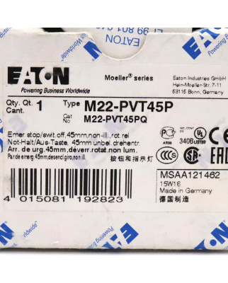 EATON NOT-HALT-/NOT-AUS-Taster M22-PVT45P 121462 OVP