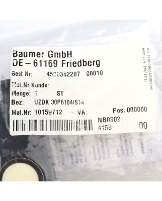 Baumer electric Ultraschall 2-Punkt-Näherungsschalter UZDK 30P6104/S14 10159712 OVP