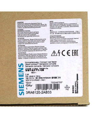 Siemens SIRIUS Kompaktabzweig 3RA6120-2AB33 OVP