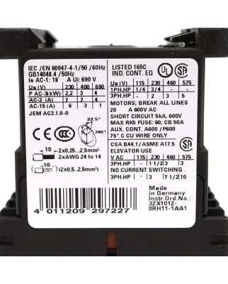 Siemens Leistungsschütz 3RT1015-2JB41 OVP