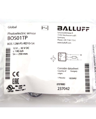 Balluff Lichttaster BOS01TP BOS 12M-PS-RD10-S4 OVP