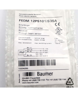 Baumer electric Einweg-Lichtschranke FEDM 12P5101/S35A OVP