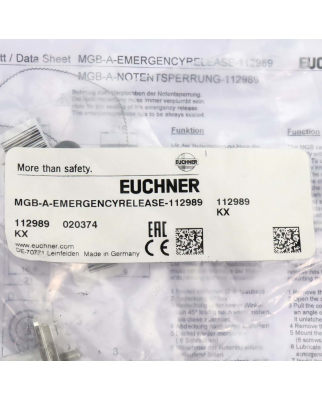 Euchner Notentsperrung MGB-A-EMERGENCYRELEASE-112989 OVP