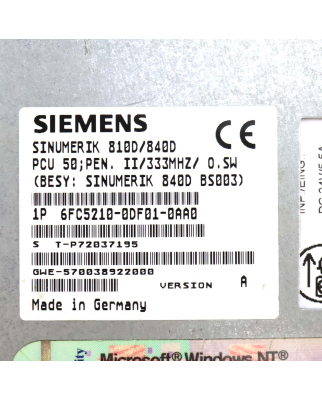 Siemens Sinumerik PCU 50 6FC5210-0DF01-0AA0 + 6FC5203-0AF00-0AA0 GEB
