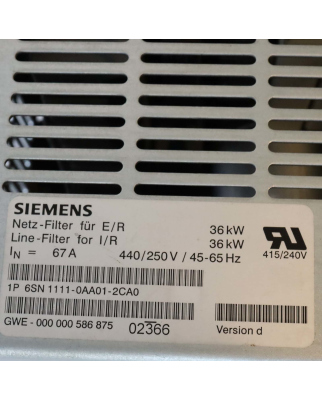 Simodrive 611 Netzfilter 6SN1111-0AA01-2CA0 Vers.D GEB