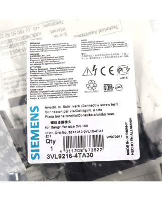 Siemens Anschluss-Zubehör 3VL9216-4TA30 OVP
