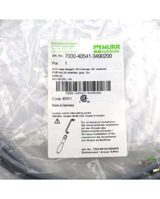 MURR ELEKTRONIK Verbindungskabel M12 St. M12 Bu. 7000-40541-3490200 OVP