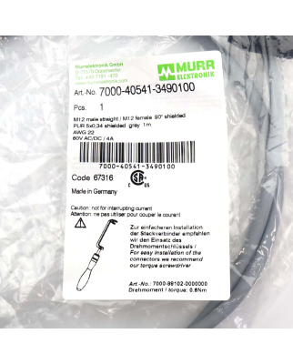 MURR ELEKTRONIK Verbindungskabel M12 St. M12 Bu. 7000-40541-3490100 OVP