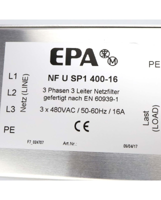 EPA Netzfilter NF U SP1 400-16 OVP