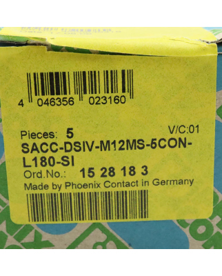 Phoenix Contact Einbausteckverbinder SACC-DSIV-M12MS-5CON-L180-SI 1528183 (5Stk.) OVP