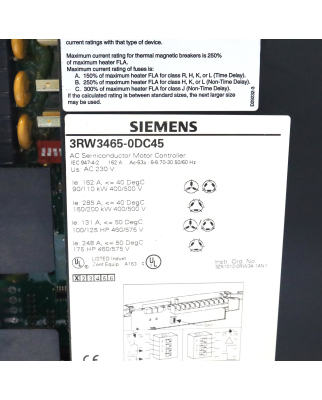 Siemens Motorsteuergerät 3RW3465-0DC45 GEB