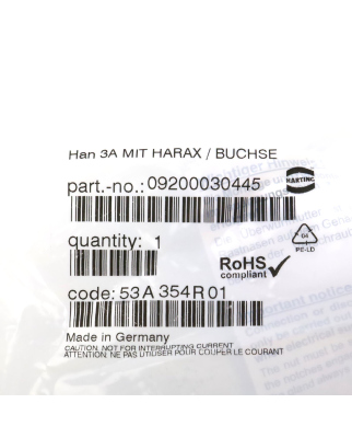 Harting Steckverbinder-Set Han 3A mit Harax / Buchse 09200030445 OVP