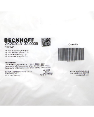 Beckhoff Powerleitung ZK2020-3132-0005 0,5m OVP