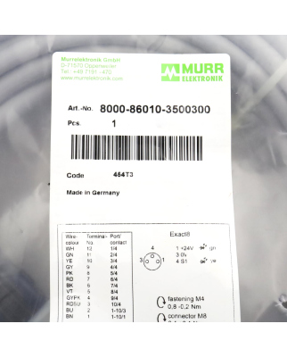 MURR ELEKTRONIK Exact8, 6xM8, 3-pol., Ltg.fest 8000-86010-3500300 OVP