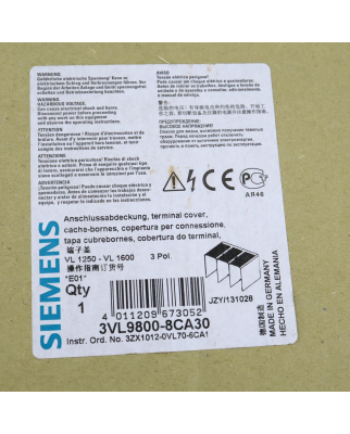 Siemens Anschlussabdeckung 3VL9800-8CA30 OVP