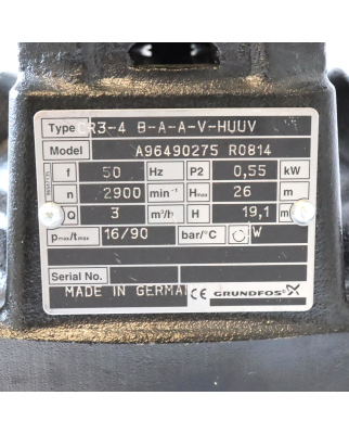 Grundfos Kreiselpumpe CR3-4 B-A-A-V-HUUV 96490275 3m³/h 26.5m max NOV