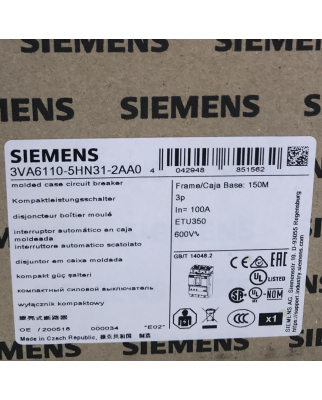 Siemens Leistungsschalter 3VA6110-5HN31-2AA0 OVP