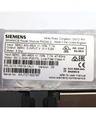 Sinamics Power Module PM240-2 6SL3210-1PE16-1AL1 Vers.06 OVP