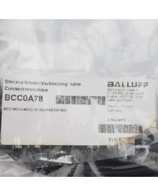 Balluff Verbindungsleitung BCC0A78 BCC M314-M313-30-300-PX0334-020 (2Stk.) OVP
