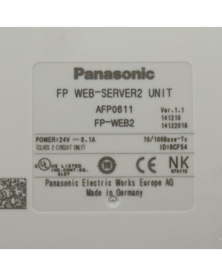 Panasonic FP Web-Server2 Unit FP-WEB2 AFP0611 GEB