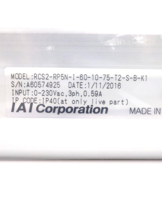 IAI Corporation RoboCylinder RCS2-RP5N-I-60-10-75-T2-S-B-K1 NOV