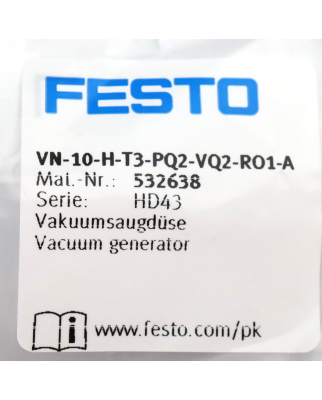 Festo Vakuumsaugdüse VN-10-H-T3-PQ2-VQ2-RO1-A 532638...
