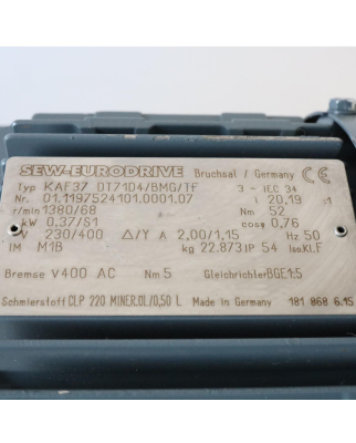 SEW Getriebemotor KAF37 DT71D4/BMG/TF i=20,19:1 NOV