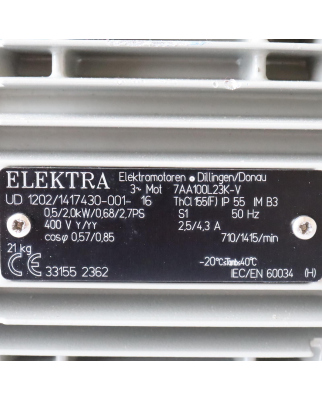 Elektra Elektromotor 7AA100L23K-V UD1202/1417430-001-16 2,0kW NOV