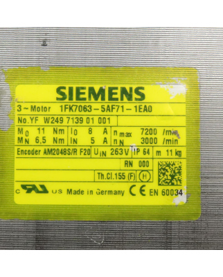 Siemens Synchronservomotor 1FK7063-5AF71-1EA0 GEB