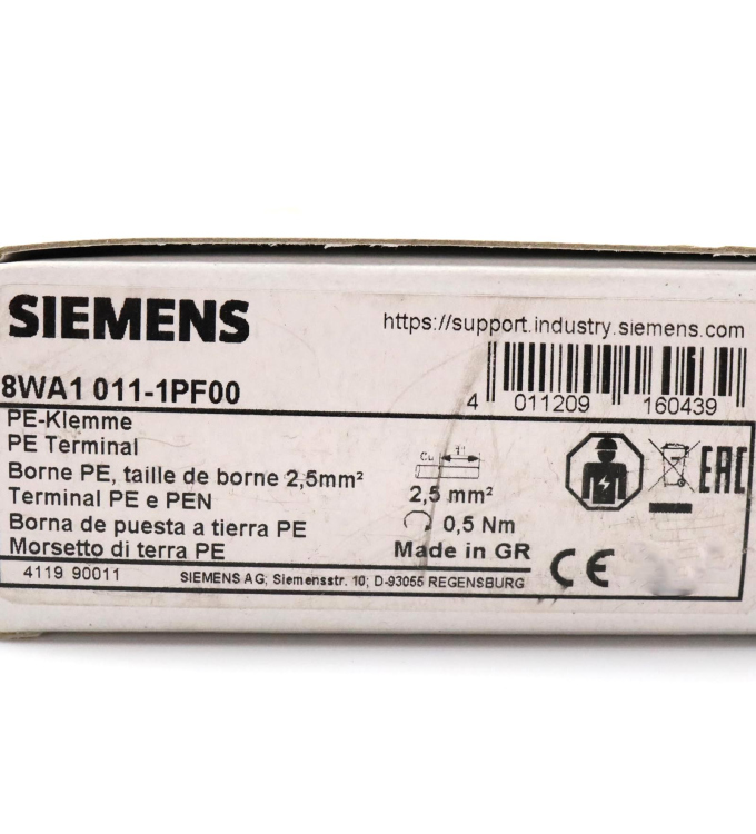 8WA1011-1PH00 SIEMENS PE-Klemme 2 Schraubanschlüsse grün-g