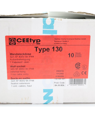 Walther CEE Kupplung 130 32A 5P 400V (10Stk.) OVP