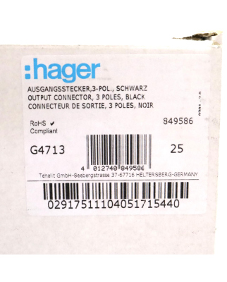 Hager Ausgangsstecker G4713 849586 (19Stk.) OVP