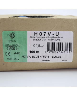 H07V-U Installationskabel 1,5mm² Blau – 100 Meter Rolle Für Haushalt & Elektroinstallation