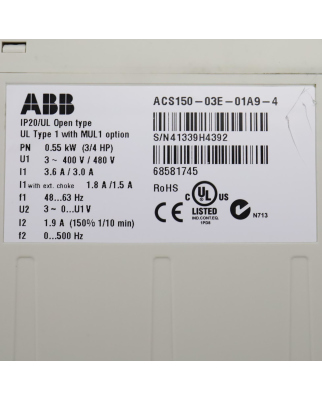 ABB Frequenzumrichter ACS150-03E-01A9-4 0,55kW GEB