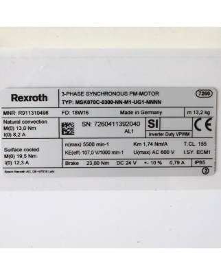 Rexroth Servomotor MSK070C-0300-NN-M1-UG1-NNNN R911310498 OVP