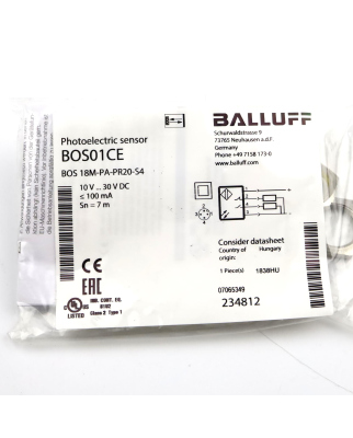 Balluff Reflexionslichtschranke BOS01CE BOS 18M-PA-PR20-S4 OVP