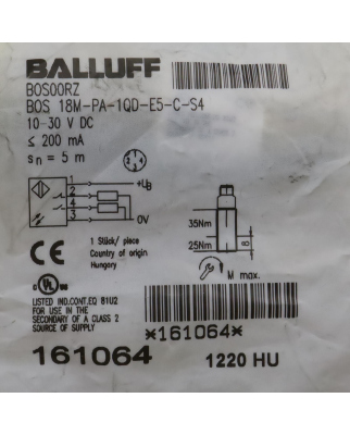 Balluff Lichttaster BOS00RZ BOS 18M-PA-1QD-E5-C-S4 OVP