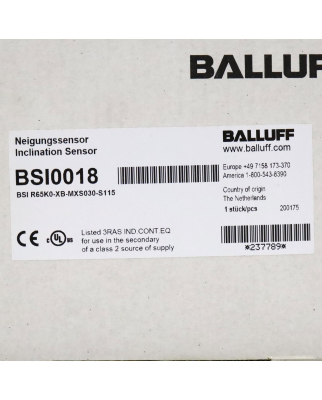 Balluff Neigungssensor BSI0018 BSI R65K0-XB-MXS030-S115 OVP