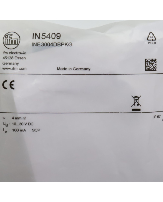 ifm efector induktiver Sensor IN5409 INE3004DBPKG OVP