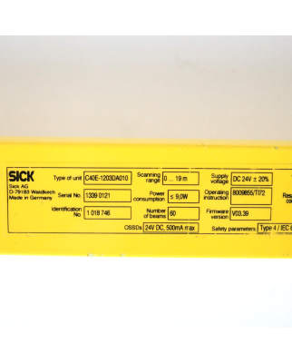 SICK Sicherheits-Lichtvorhang C4000 Empfänger C40E-1203DA010 1018746 NOV