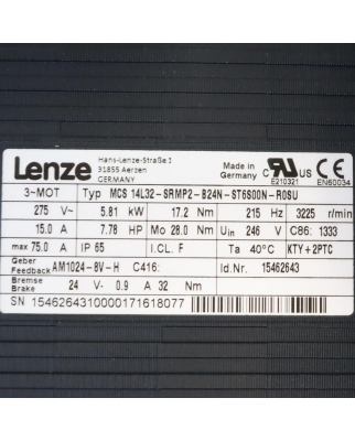 Lenze Servomotor MCS14L32-SRMP2-B24N-ST6S00N-R0SU 15462643 OVP